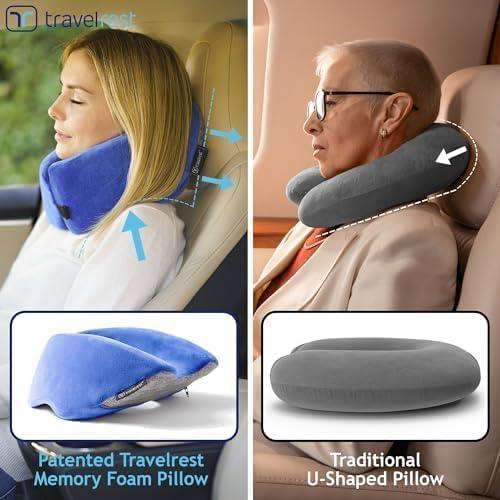 TRAVELREST TRAVELREST Nest Neck Pillow Travel Essentials - Memory Foam Pillow and Patented Design, Support for Long Flights, Travel Accessories, Comfortable and Compact, Washable, Attaches to Luggage - Blue
