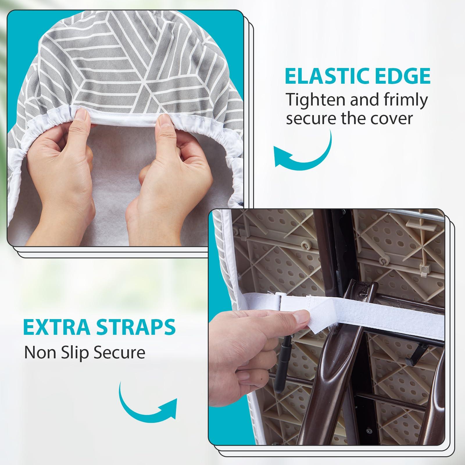 Seiritex Seiritex Wide Ironing Board Cover with Padding 18 x 49 inch Heat Reflective with Hook and Loop Fasteners, Thick Padding with Elasticized Edges, 3 Layers Iron Board Cover (Gray Cube)