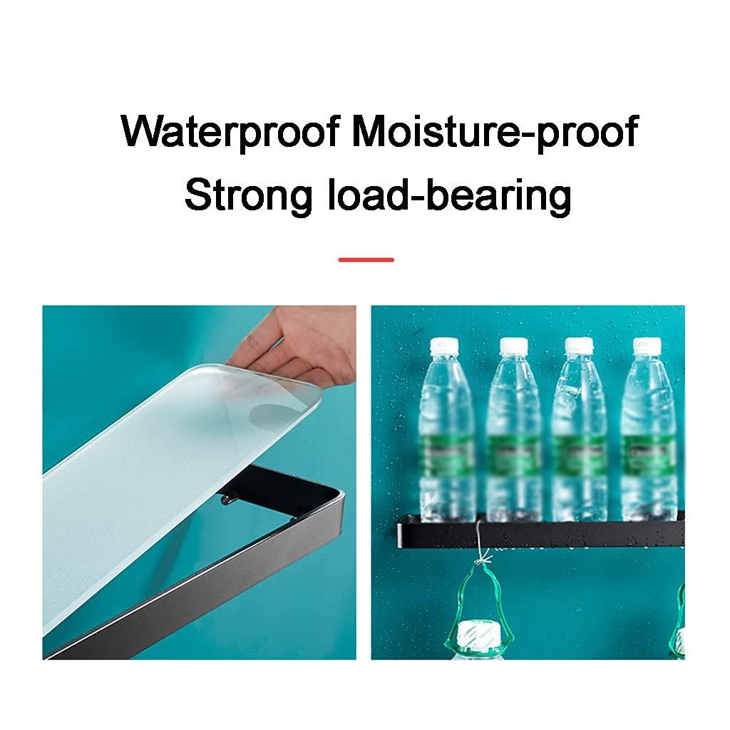 CUBANE Shower Shelf,Bathroom Corner ShelfShower Rack Basketerddcbb Bathroom glass shelf Black Shower Shelf Space Aluminum Glass Shelves Wall Mounted Shower Caddy Storage Organizer Bathroom Shelves Nail Free