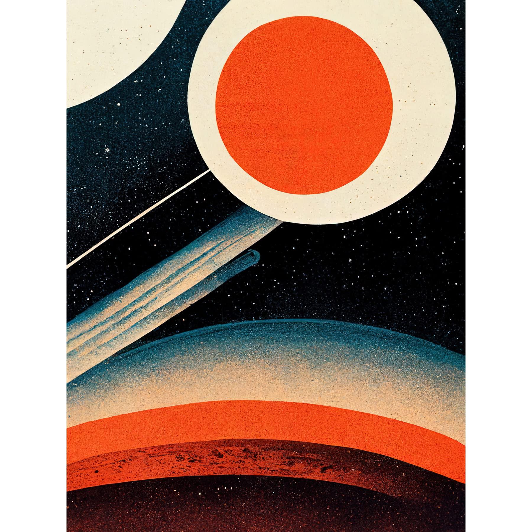 Wee Blue Coo Wee Blue Coo Retro Boho Space Starscape Abstract Mid Century Style Navy Teal Orange Cream Premium Wall Art Canvas Print 18X24 Inch