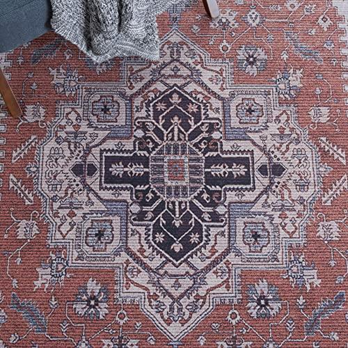 Safavieh SAFAVIEH Tucson Collection Area Rug - 6' x 9', Rust & Navy, Persian Medallion Design, Non-Shedding Machine Washable & Slip Resistant Ideal for High Traffic Areas in Living Room, Bedroom (TSN128P)