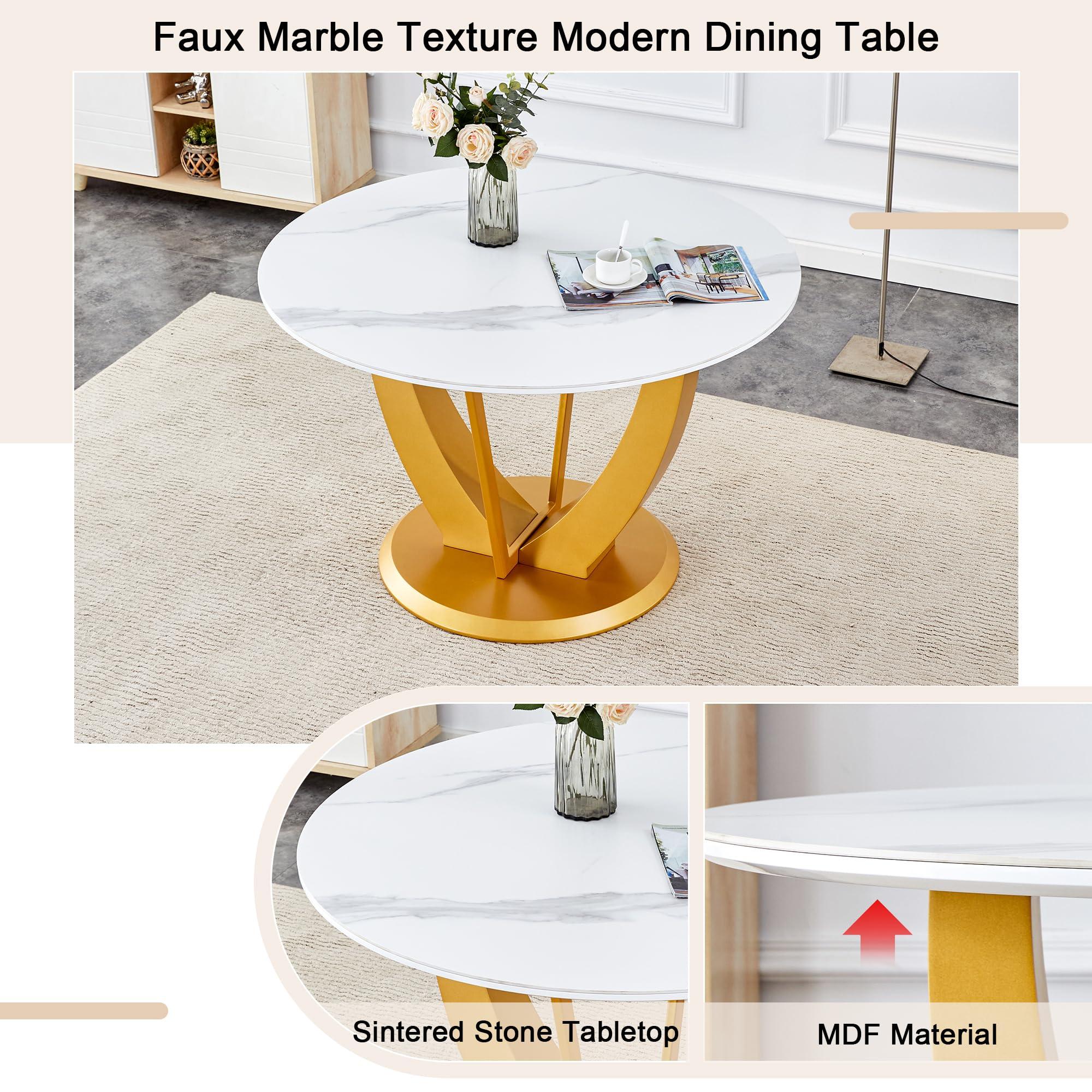 gopop gopop 48''Round Dining Table Set for 6, Gold Dining Table Set with Marble Pattern, 6 Dining Chairs Set with PU Seat, Round Kichen Table Set for Kichen Room, Living Room.