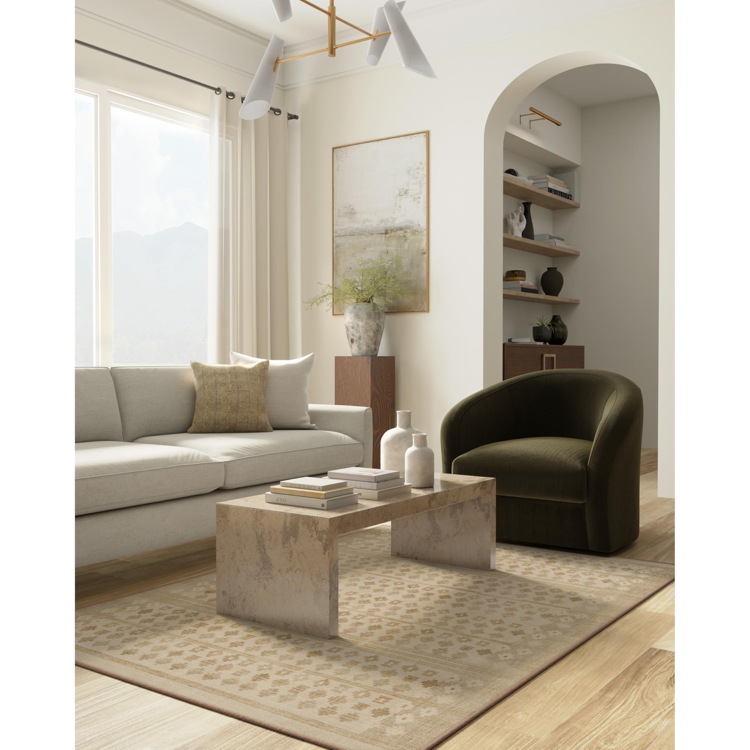 RUGGABLE RUGGABLE x goop Washable Rug - Modern Geometric Area Rug for Living Room Bedroom Kitchen - Non-Slip, Pet & Child Friendly, Stain & Water Resistant- Lucia Natural 6'x9' (Standard Pad)