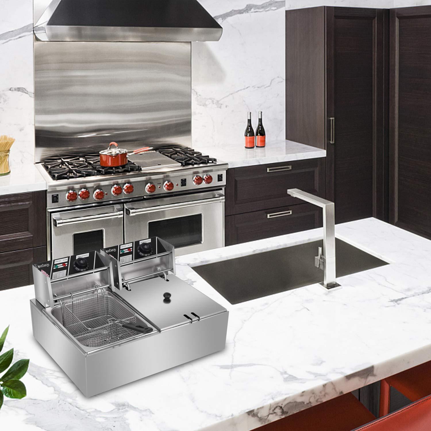 AYNEFY Electric Fryer, 5000W MAX 110V 12.7QT/12L Stainless Steel Electric Deep Fryer with Double Basket Large Countertop Oil Fryer French Fry Ideal for Restaurant Home Kitchen