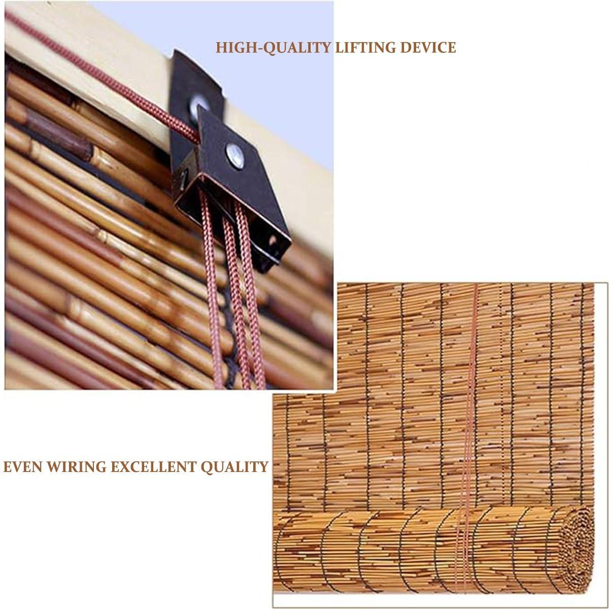 RYPDKM Bamboo Roller Blinds Sunshades For Indoor/Outdoor Patio Porch Privacy, Blackout Bamboo Shades 26" 34" 36" 40" 42" 46" 48" 54" 60" 66" 72" 77" Wide, Natural Roll Up Window Blinds Cordless(Size:50"Wx84"