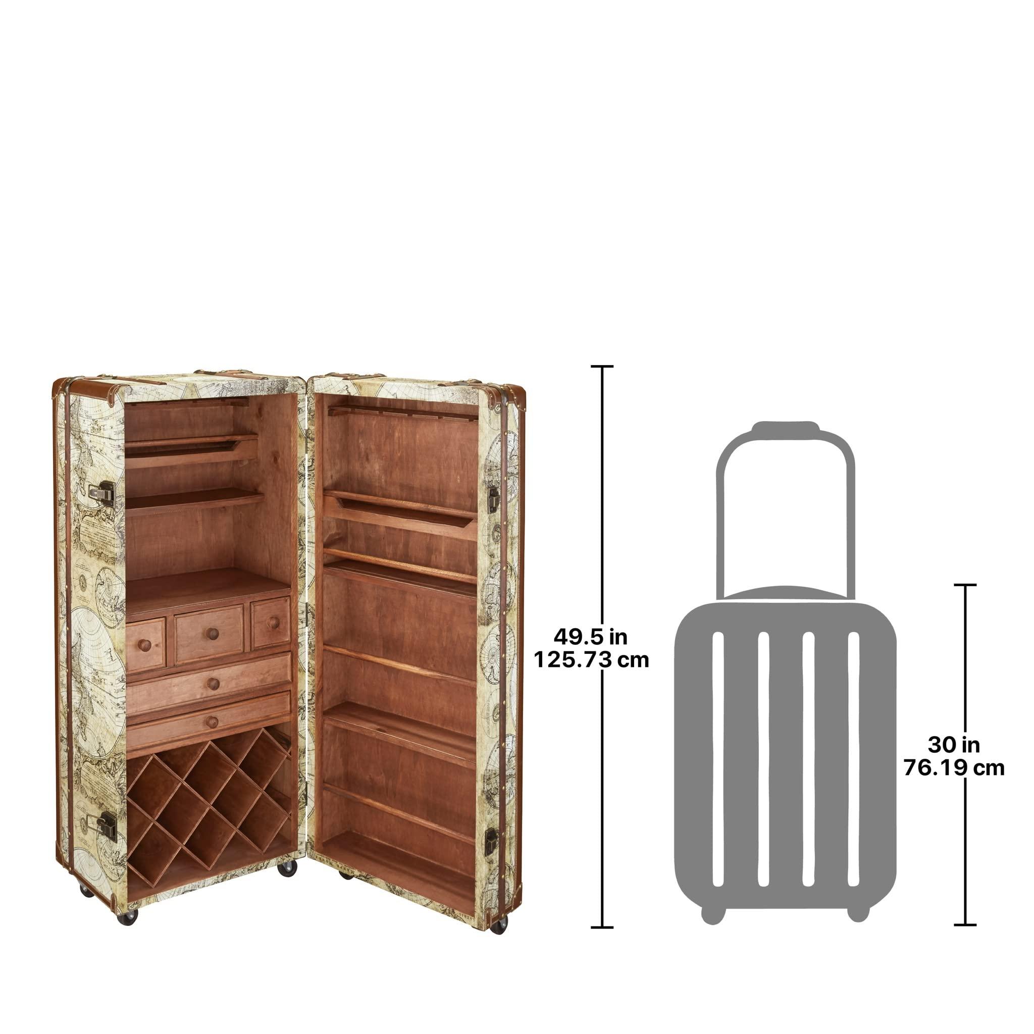 Design Toscano Design Toscano Italian-Style World Map Cocktail Bar Steamer Trunk, 49.5 Inch, full color