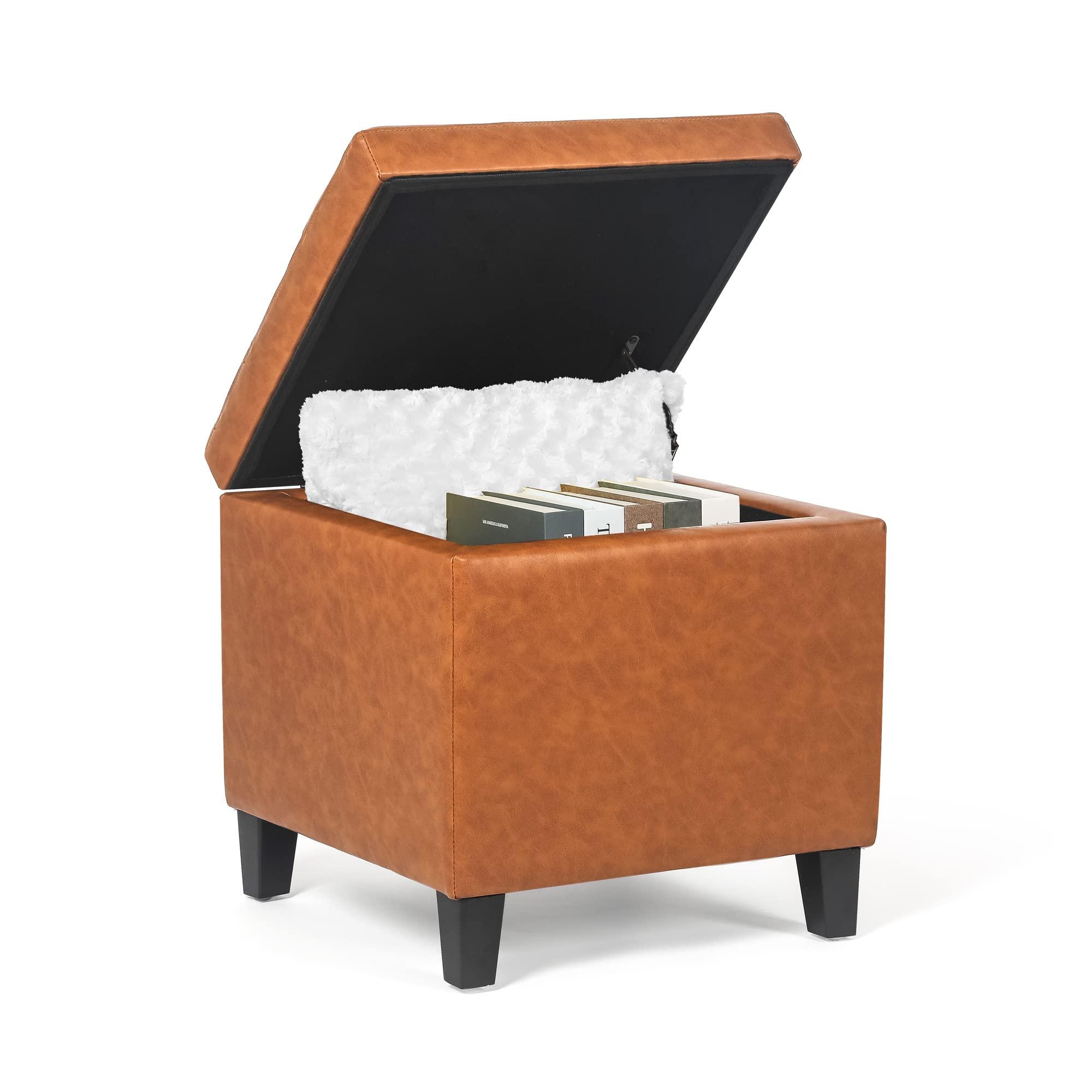 Adeco Adeco 17.7" Leather Cube Storage Orange Ottomans for Living Room