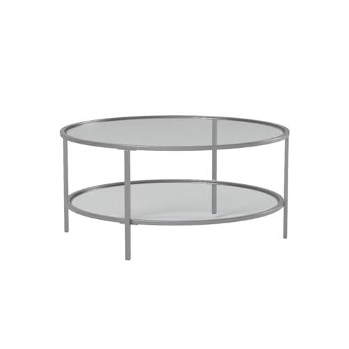 Henn&Hart Henn&Hart 36\" Wide Round Round Coffee Table with Glass Top in Nickel, Modern Round Coffee Tables for living room, studio apartment essentials