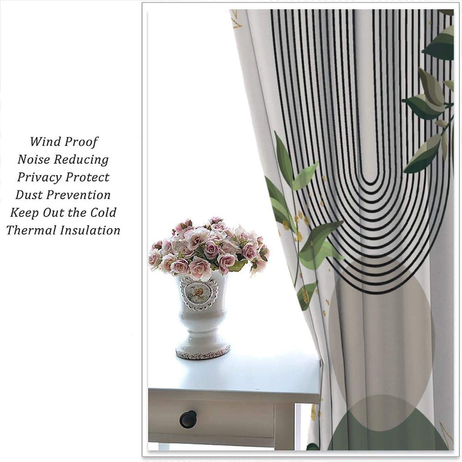 SENRUEGT SENRUEGT Mid Century Leaf Curtains,Abstract Leaf Sun Modern Minimalist Bedroom Window Treatments,Boho Green Plants Living Room Kitchen Window Drapes 42x54 Inch, Style