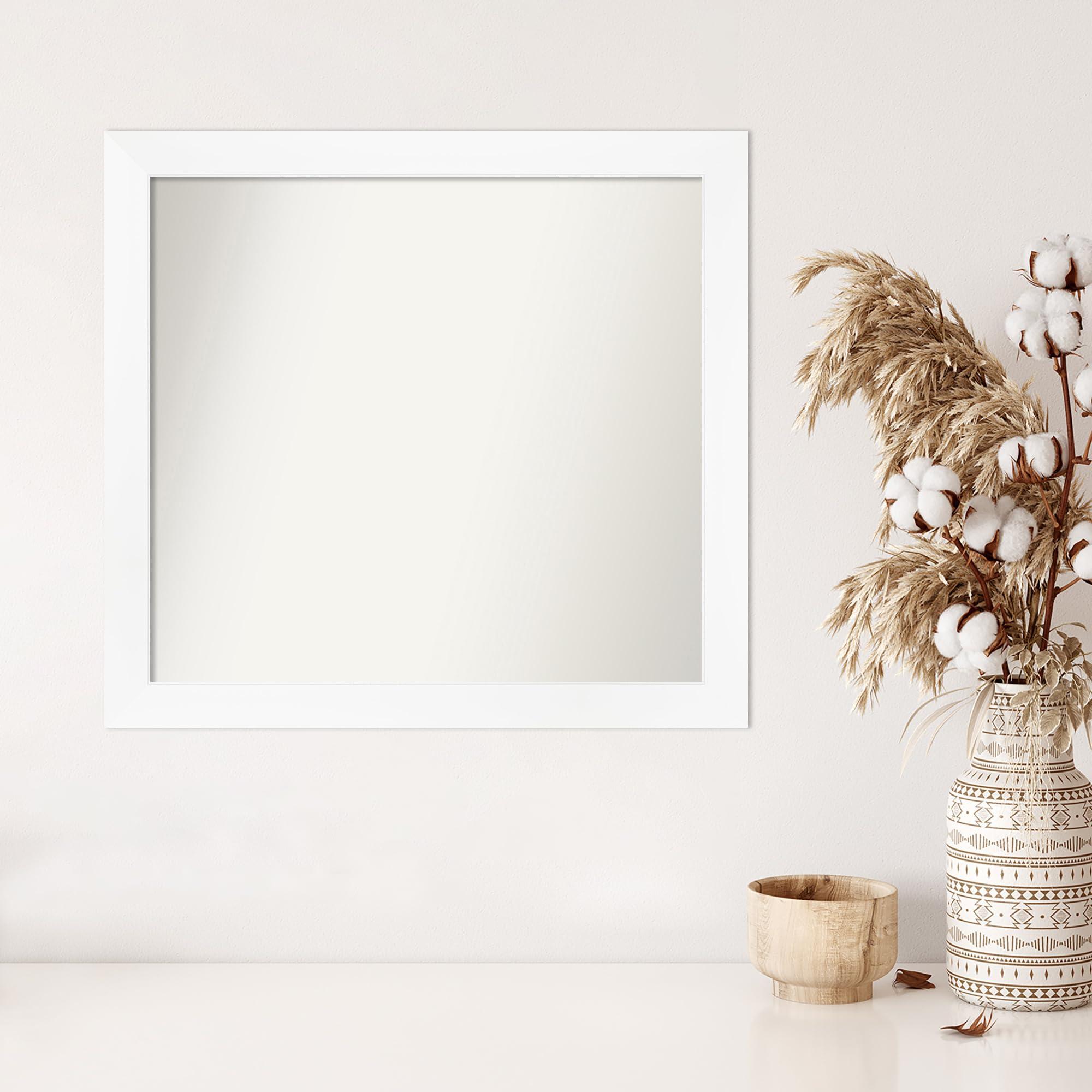 Amanti Art Amanti Art White Bathroom Mirror for Over Sink, 25x27 Custom Made Cabinet White Narrow Rectangle Vanity Mirror, Medium Modern Wood Frame, Hangs Horizonally and Vertically, Wall Decor from WI, USA