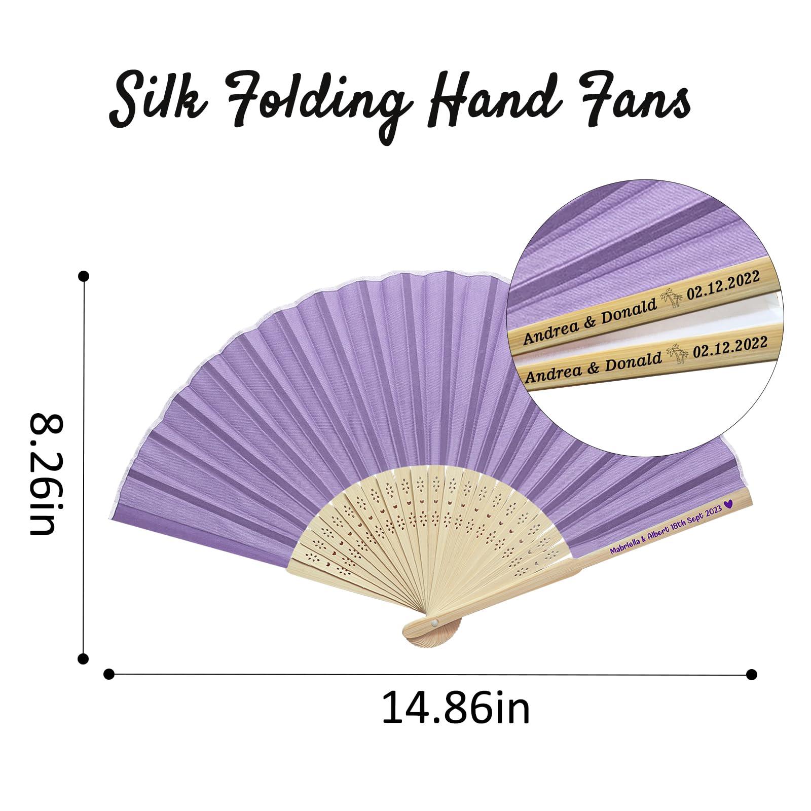 LYOUF 70pcs Personalized Fans for Wedding Favors Bulk, Custom Hand Fans for Guests/Bridal/Bridesmaid, Customize Silk Decorative Folding Fans Women Foldable, Birthday Party Fans Gifts, Bamboo Fan Dark Blue