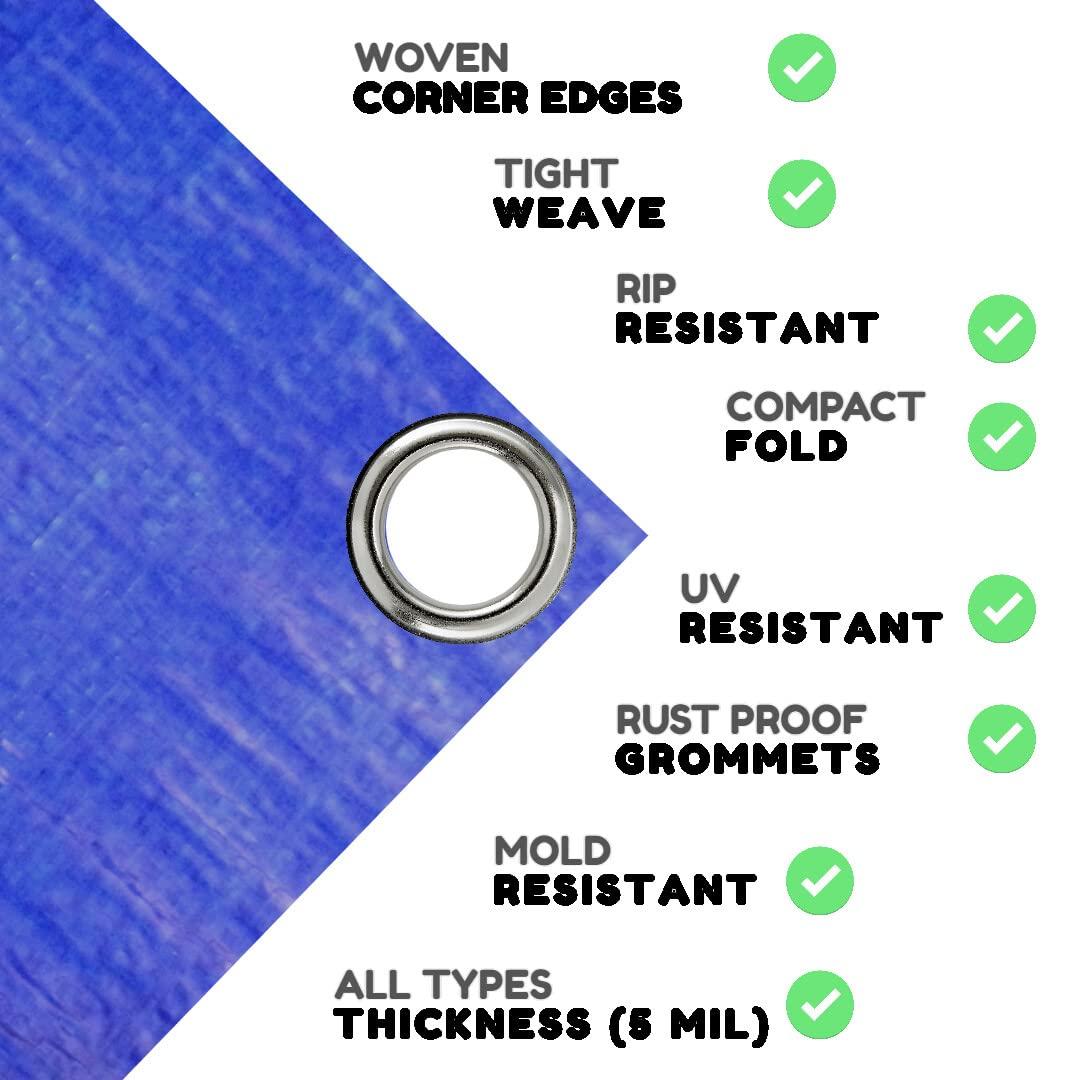 Comfitwear Comfitwear 8\'x10\' Blue Poly Tarp Cover, Water Proof Tent Shelter Camping RV Boat Tarpaulin