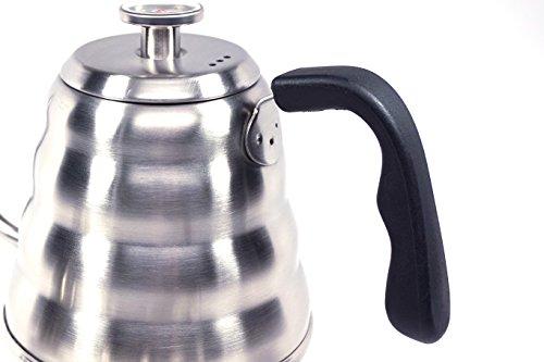 Nuk3y Café Pour Over Coffee Kettle with Thermometer 1.2L - Gooseneck Hand Grip - Premium Stainless Steel - Bonus Coffee Scoop