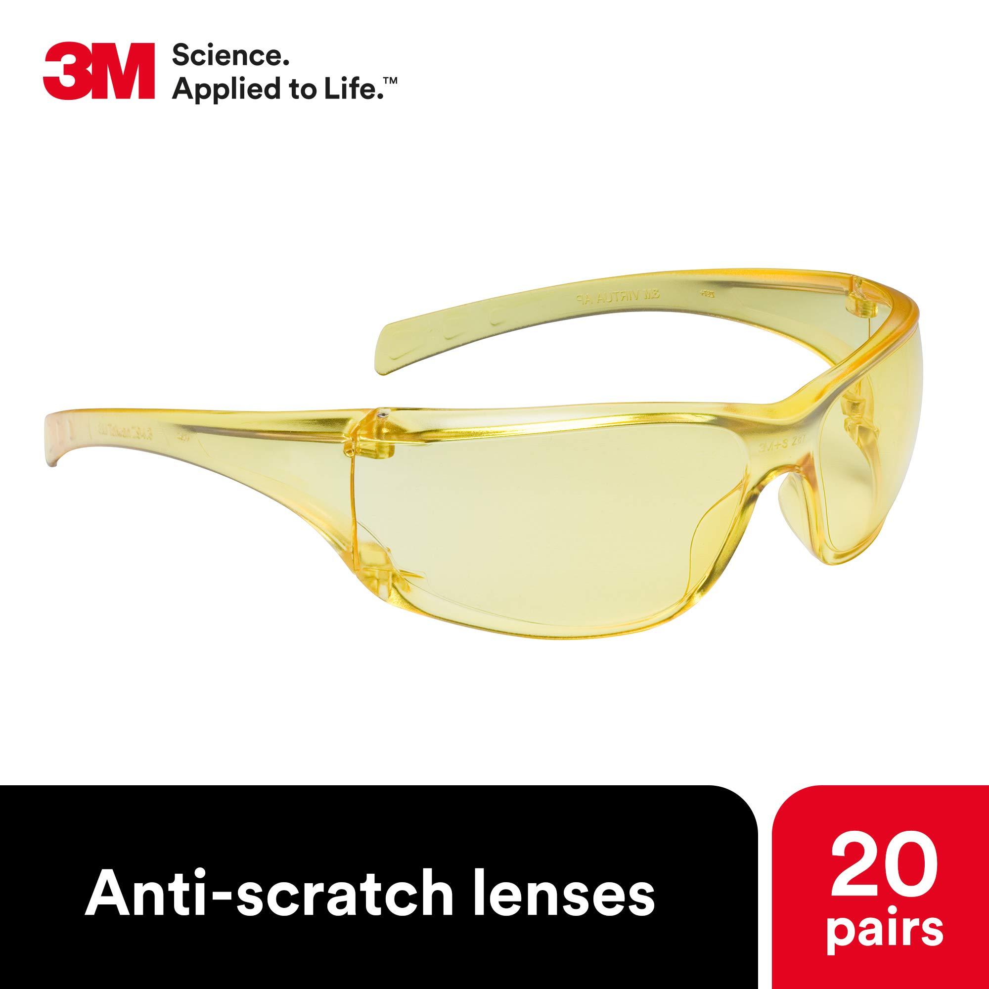 3M 3M Safety Glasses, Virtua AP, 20 Pack, ANSI Z87, Amber Hard Coat Lens, Amber Frame, Side Shields, Economical Eye Protection, 99.9% UV Protection, Polycarbonate