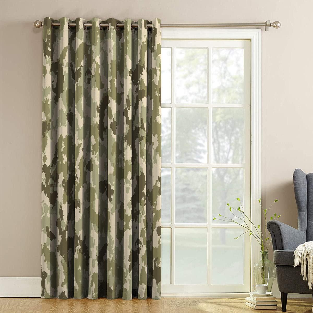 honying Camo Darkening Blackout Curtains Army Green Pale Green Cream Blackout Grommet Window Curtains for Bedroom W48 x L72