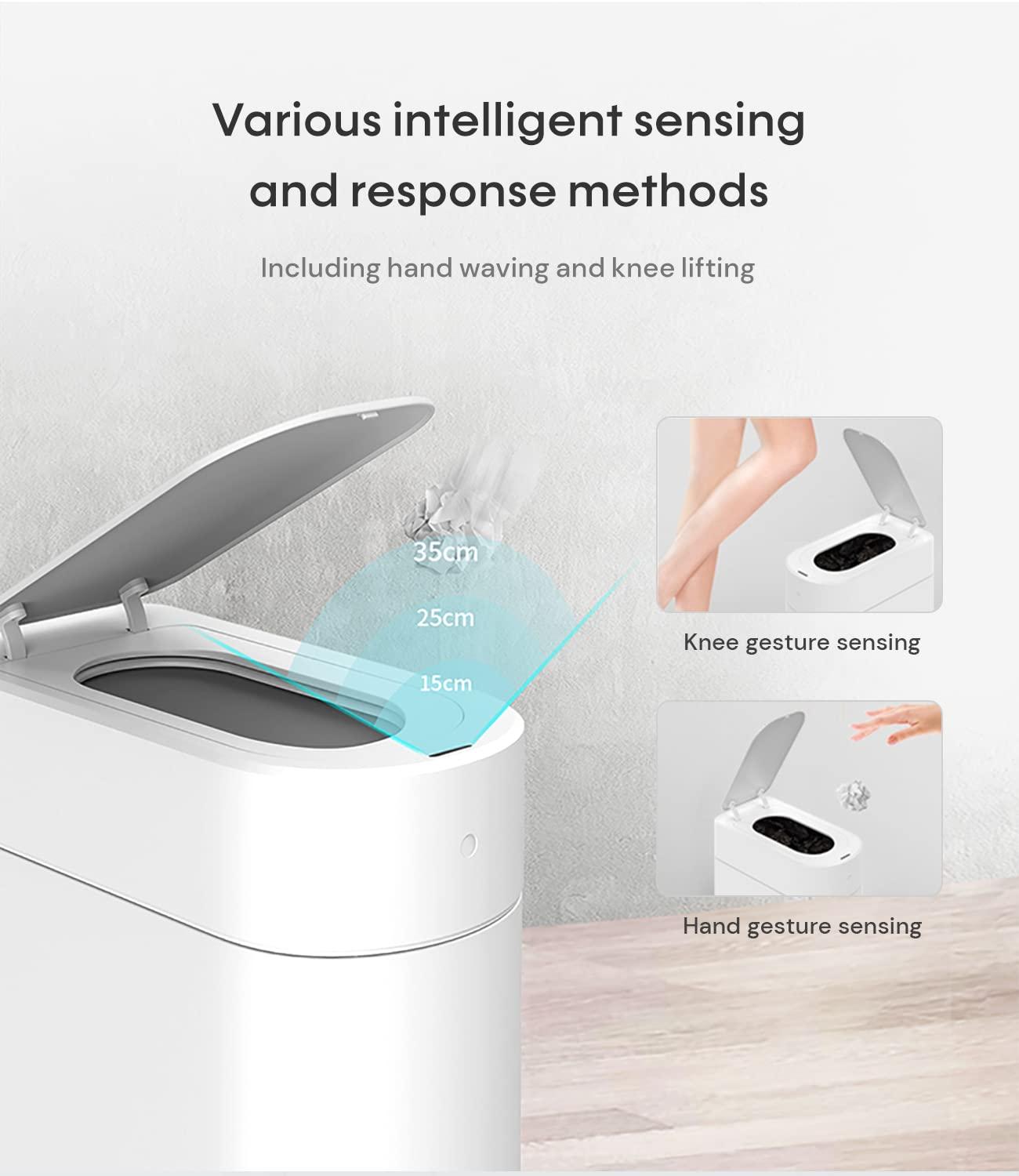 TOWNEW TOWNEW T3 Slim Automatic Infrared Motion Sensor Trash Can with Lid, Self Sealing & Changing 3.4-Gal Waterproof Garbage Can, Bathroom Touchless Trash Cans with Lids- White x1 Refill Ring(Up to 20 Bags)