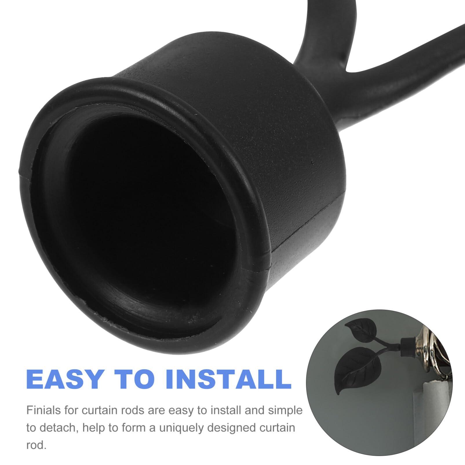 VOSAREA 4Pcs Curtain Rod Finials Drapery Rod Finials Leaf Shaped Curtain Pole End Caps Window Curtain Rod Head Plugs Black