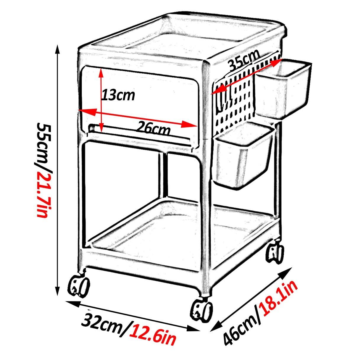 HNXMJ 2-Tier Bathroom Storage Trolley with Handle, Compact Rolling Cart Organizer for Groceries, Bathroom Cart with Hanging Cups, Bedroom Storage Cart On Wheels, Storage Rolling Cart Space Saver