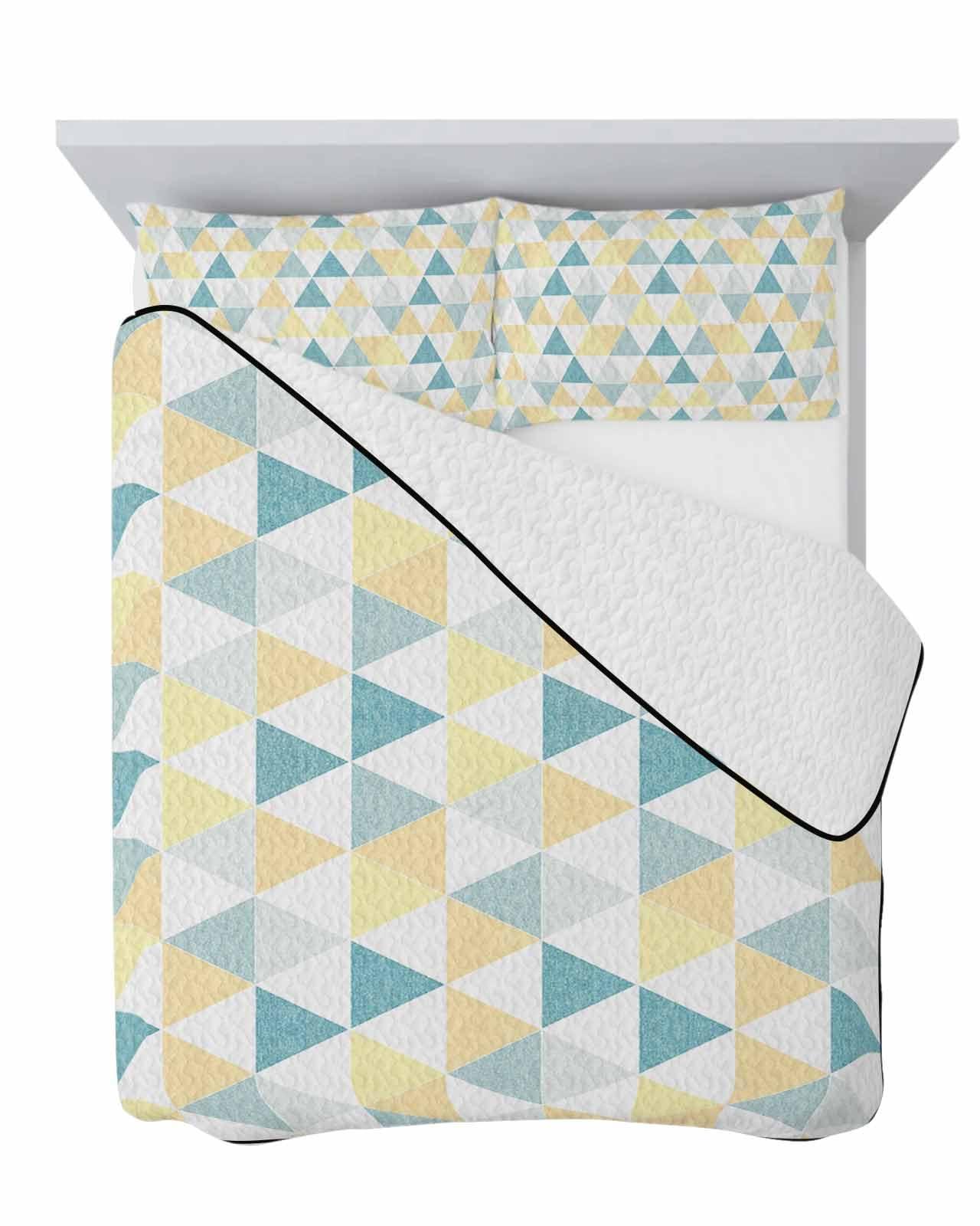 Chees D Zone Twin XL Size Quilt Set,Teal Triangle Grey White Block Seamless Lightweight Bedspread Coverlet Set Microfiber Summer Quilt with 2 Pillow Shams,Yellow Abstract Geometric 3 Piece Comforter Bedding Set