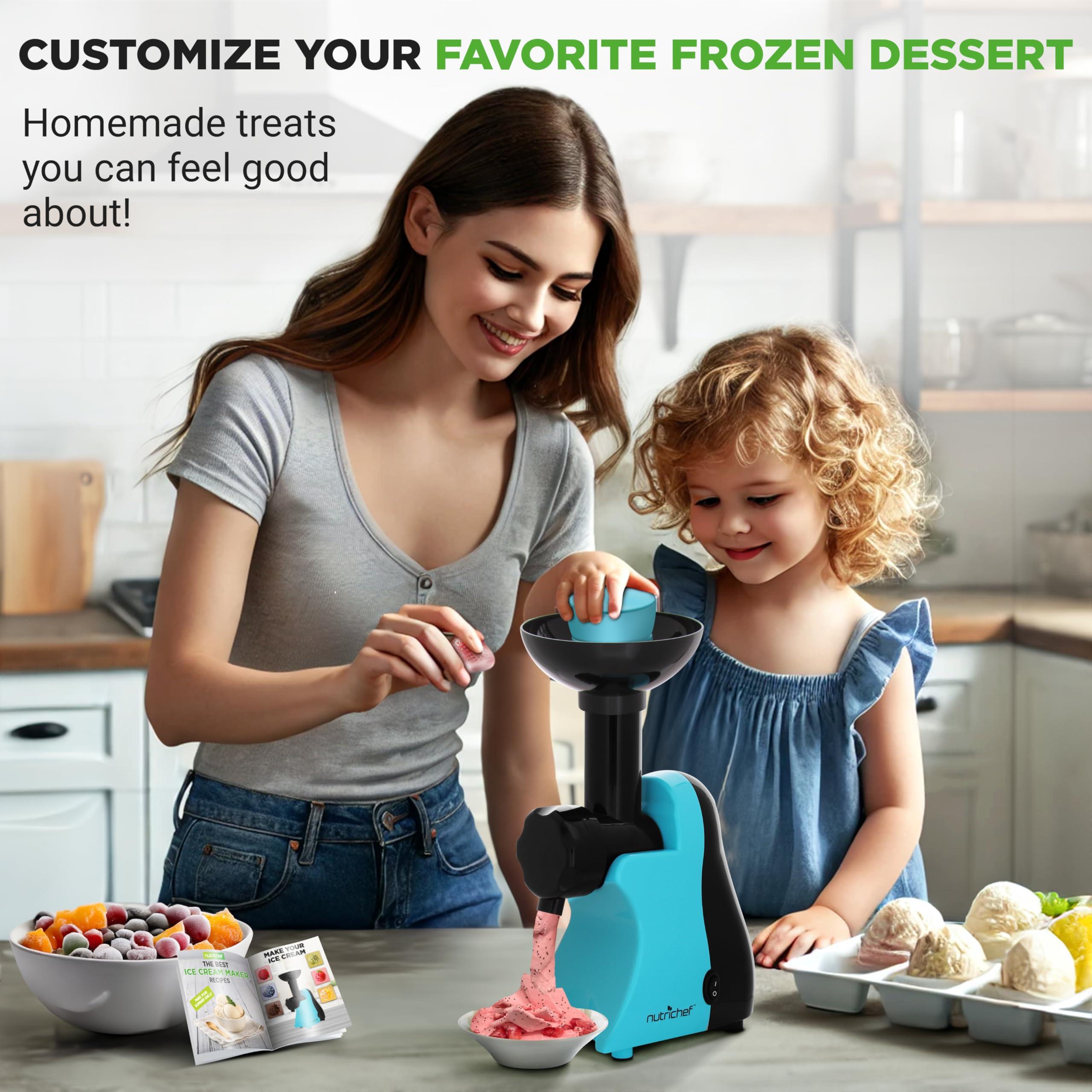 NutriChef NutriChef Electric Frozen Fruit Dessert Maker - Fruit Sorbet Machine - Make Ice Cream, Dessert, Gelato, Smoothies, Slushies & Frozen Yogurt - Includes Food Plunger & Recipe Book - Blue
