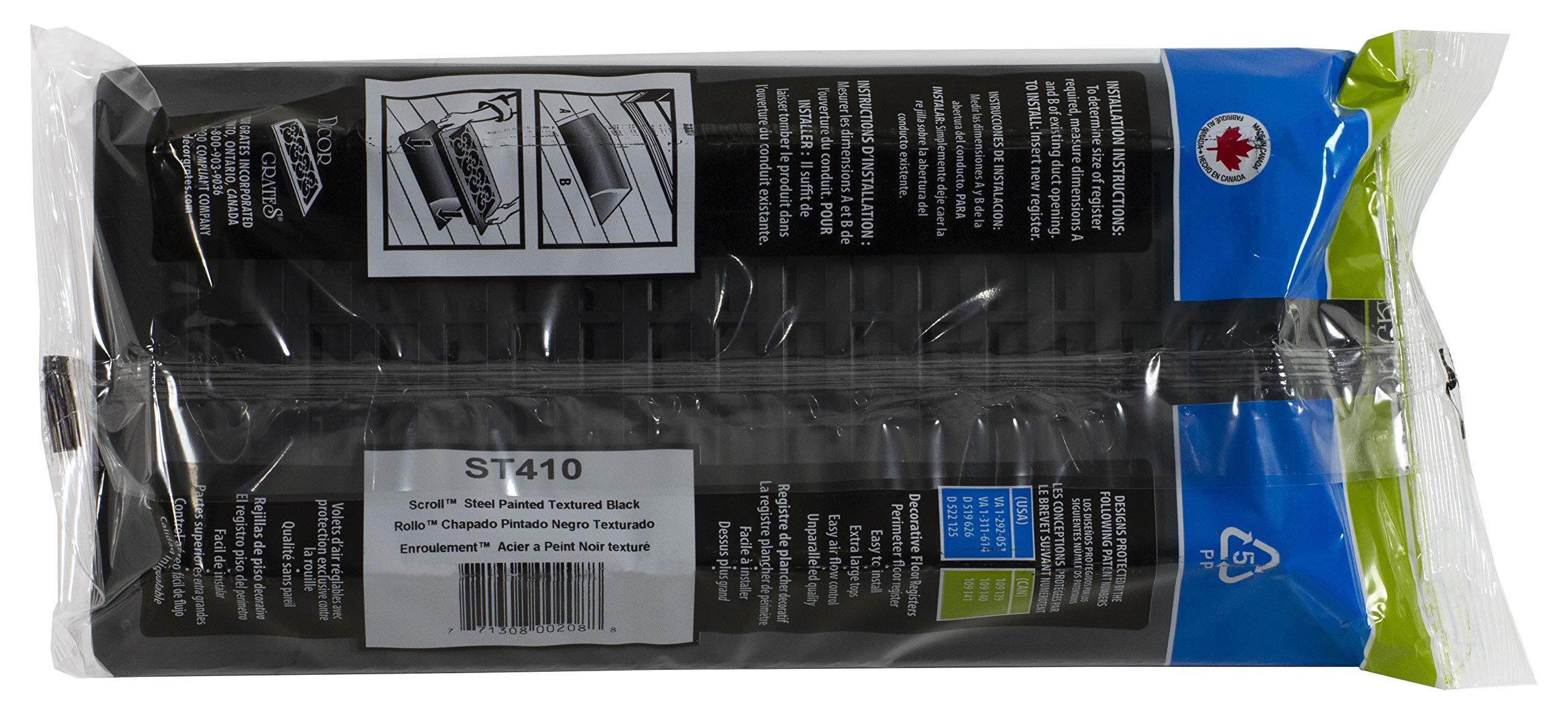 Decor Grates Decor Grates ST410 Scroll Design Floor Register, 4x10 Inches, Textured Black