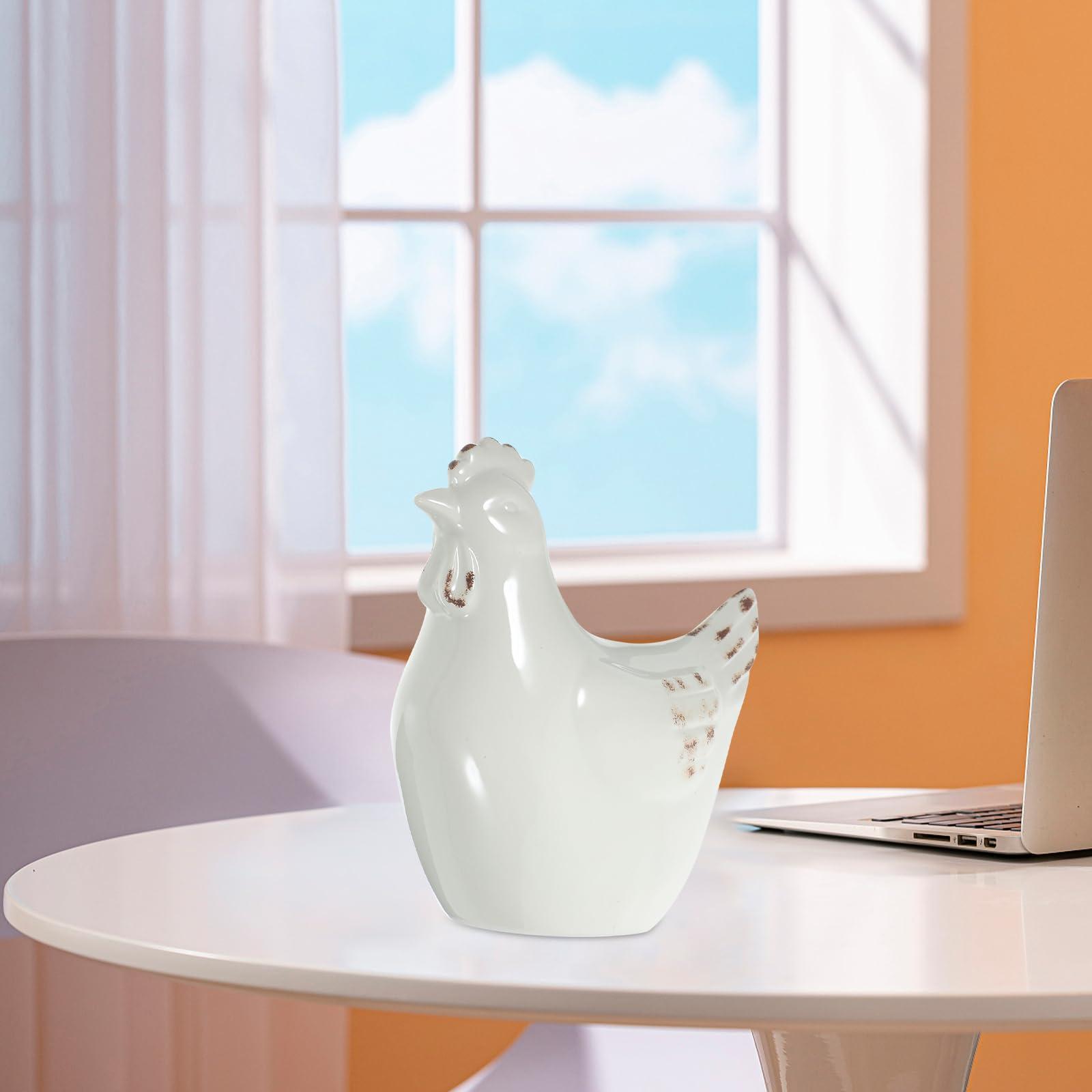 Luxshiny Luxshiny Ceramic Hen Figurines Tabletop Easter Chicken Statue Model Porcelain Animal Farm Sculpture Standing Rooster Figurine Farm Animal Statue Collectible