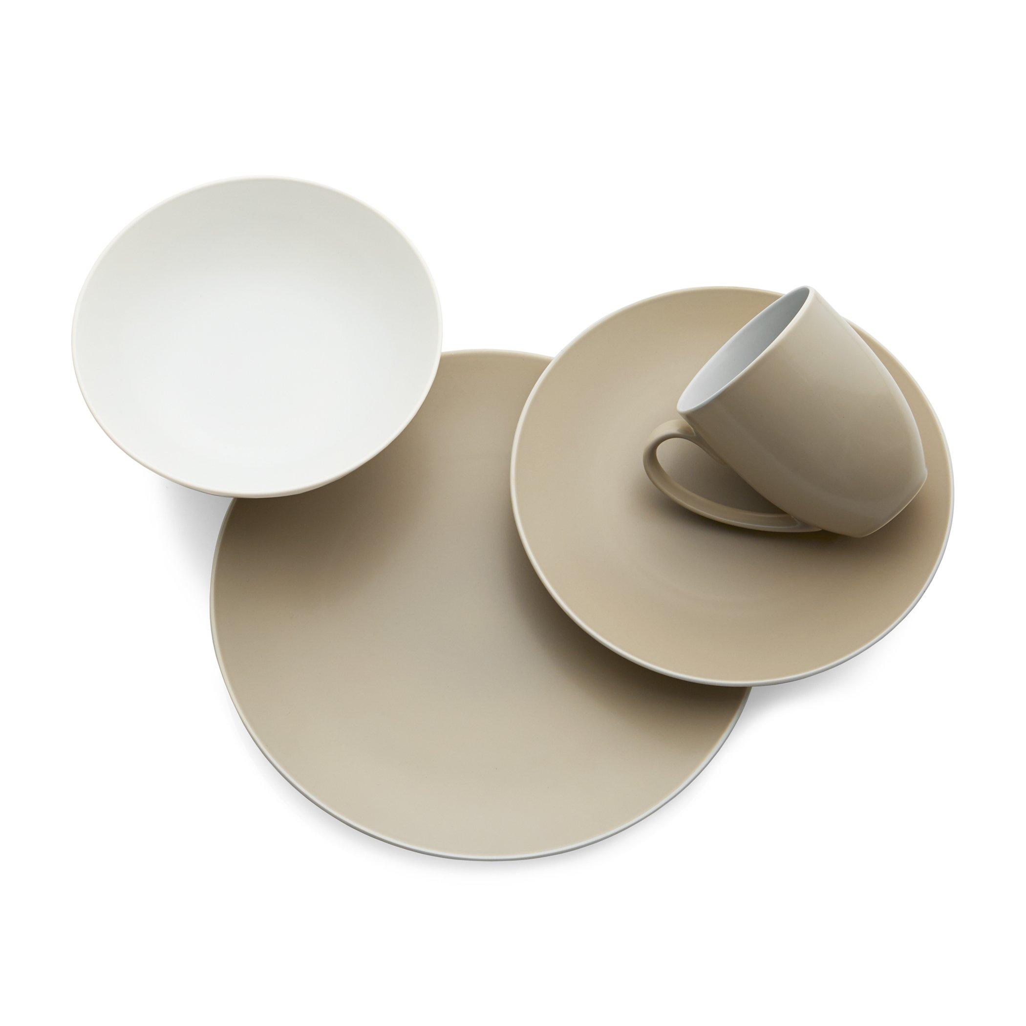 nambe Nambe - POP Collection - Sand Colored Place Setting - 4 Piece Set Includes Dinner Plate, Salad Plate, Soup Bowl, and Mug - Designed by Robin Levien