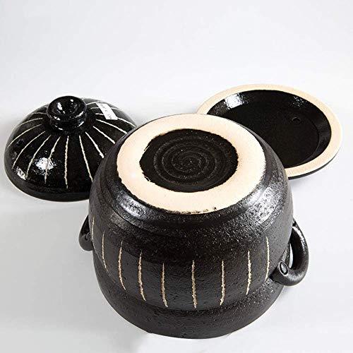 ZJXDPBF Round Stove Stew Japanese Donabe Stone Rice Pot with Double Lid Clay Rice Cooker Soup Pot Stoneware Heat Resistant Ceramic Casserole Black 17 x 15.5 cm (7 x 6 inches)