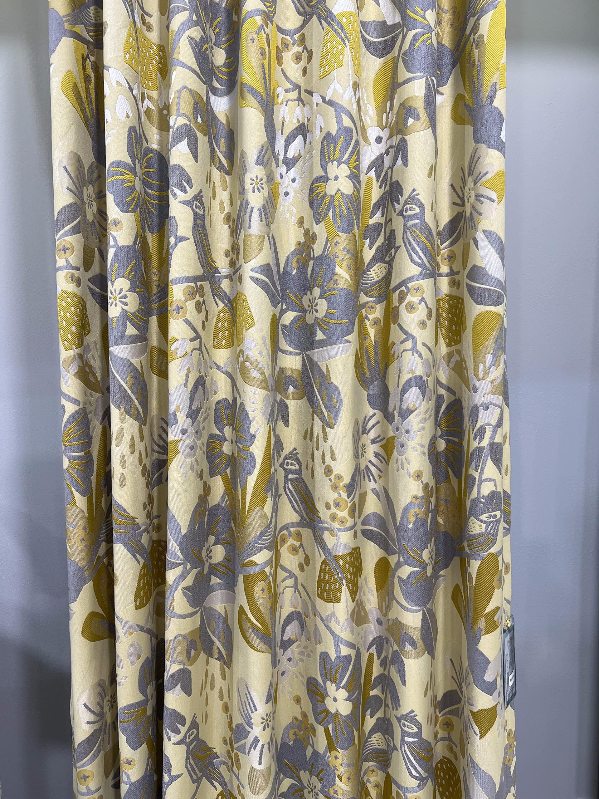 ILUOGUDU Yellow Window Curtains Drapes for Living Room 102 Inch Length 1 Panel Set Long Cotton Linen Textured Floral Jacquard Semi Blackout Farmhouse Darkening Curtain for Bedroom (Pinch Pleated, 52"W x 102"L)