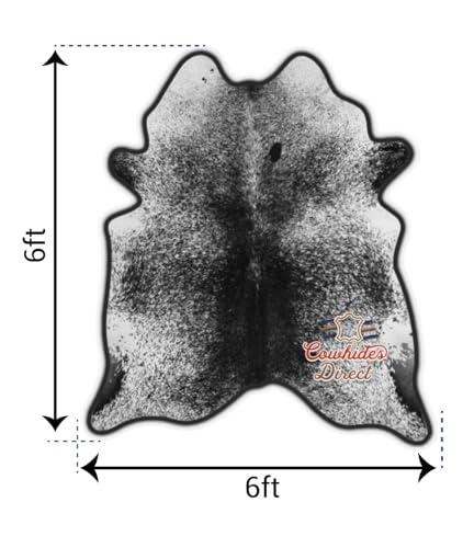 Cowhides Direct Cowhides Direct Genuine Cowhide Rug (Salt & Pepper) - Authentic Cow Rug with Non-Slip Suede Backing - Cow Rugs for Living Room, Bedroom & More - Decorative Rug (Black, 6x6 L)