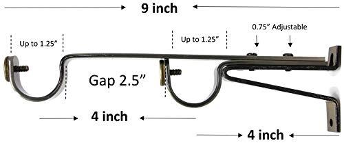 Urbanest Urbanest Long Double Drapery Curtain Window Rod Bracket Holder, Up to 1.25" Rod - Antique Brass, 2 Pieces