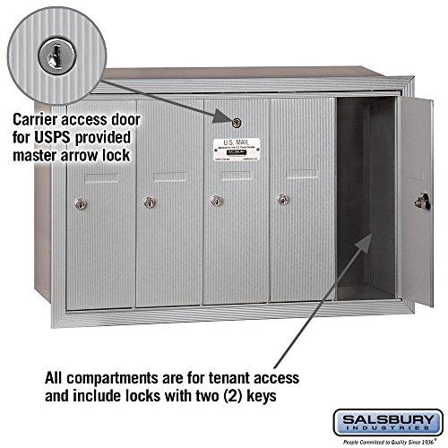 Salsbury Industries Salsbury Industries 3505ARU Recessed Mounted Vertical Mailbox with 5 Doors and USPS Access, Aluminum
