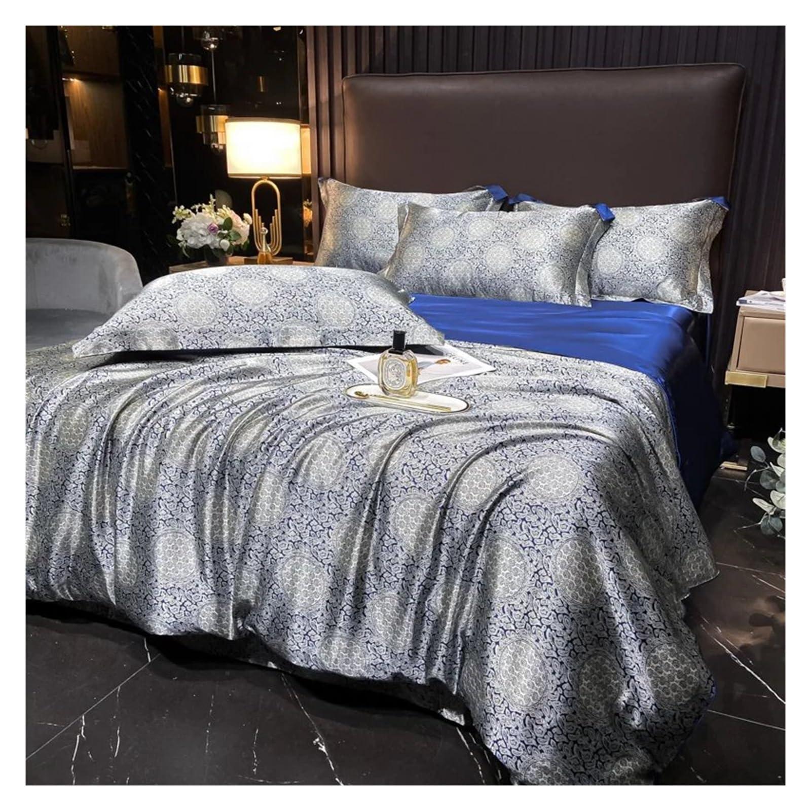 YUSIWOAL YUSIWOAL Luxury Natural Silk Bedding Set High-End Silky Satin Quilt Cover Set Single Double Queen Size Printing Duvet Cover Set,Bedding Duvet Cover Set(C,200x230cm 4pcs)