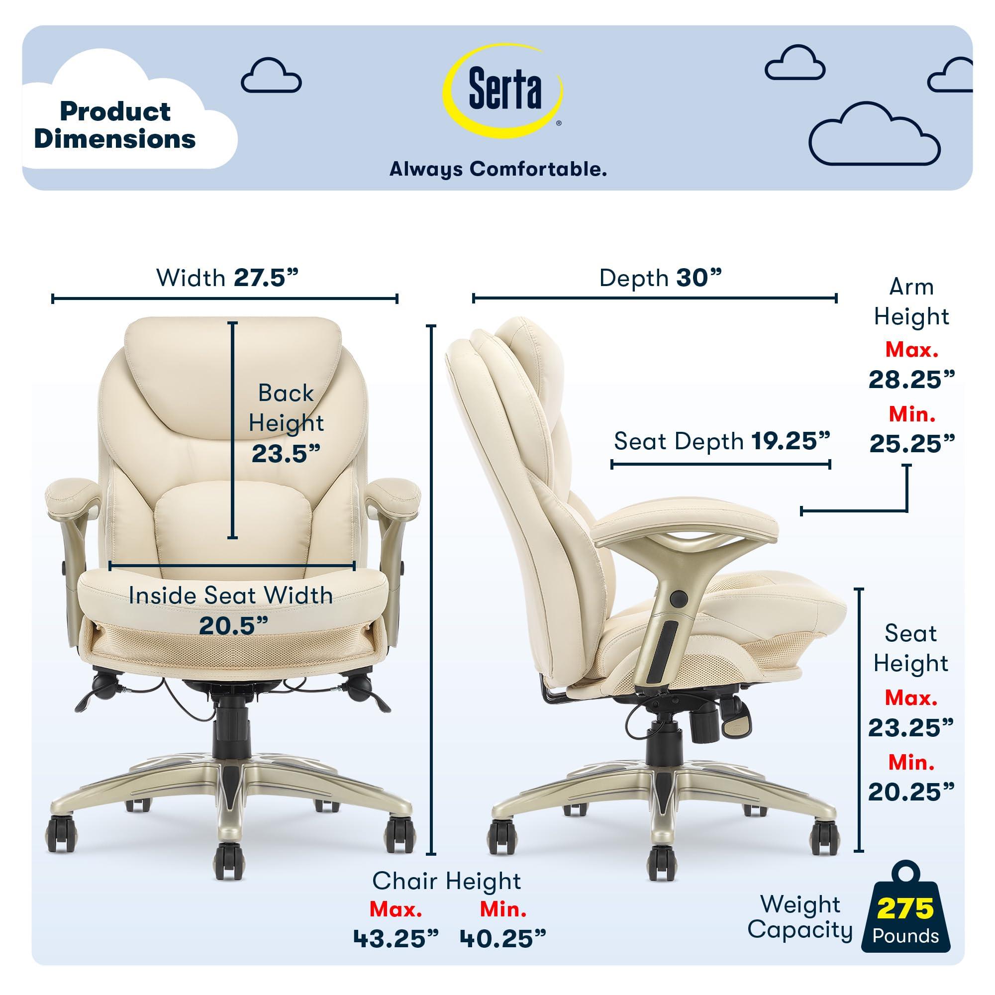 Serta Serta Ergonomic Executive Office Chair Motion Technology Adjustable Mid Back Design with Lumbar Support, Ivory Bonded Leather