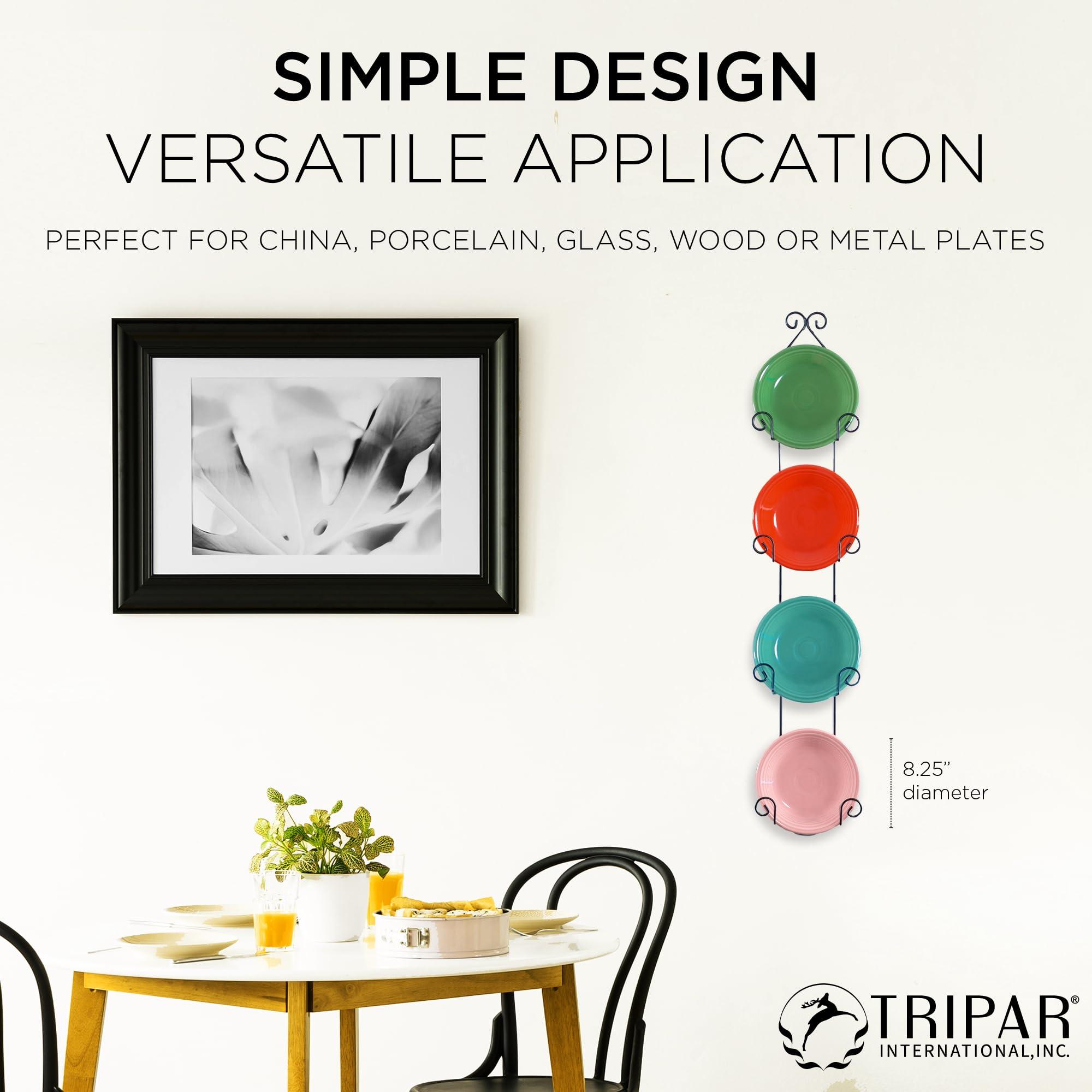 TRIPAR TRIPAR Vertical Wall Plate Rack, Black Display (4 Tiers) - Lightweight & Durable - Contains 4 Non-Adjustable Brackets - Elegantly Display Plates, Tiles, Artwork, & More