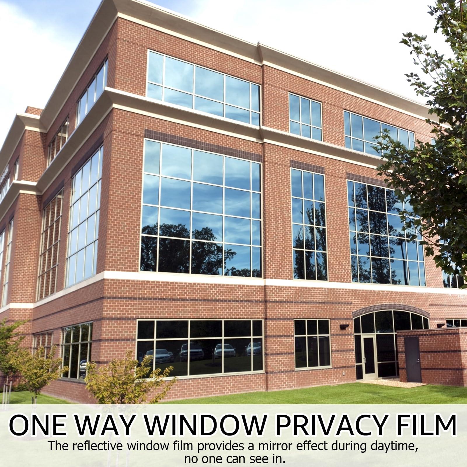 HIDBEA HIDBEA One Way Mirror Window Film, Daytime Privacy Sun Blocking Reflective Window Film Static Cling Heat Control Window Tinting Film for Home and Office, Brown Silver, 35.4 x 393.7 Inch