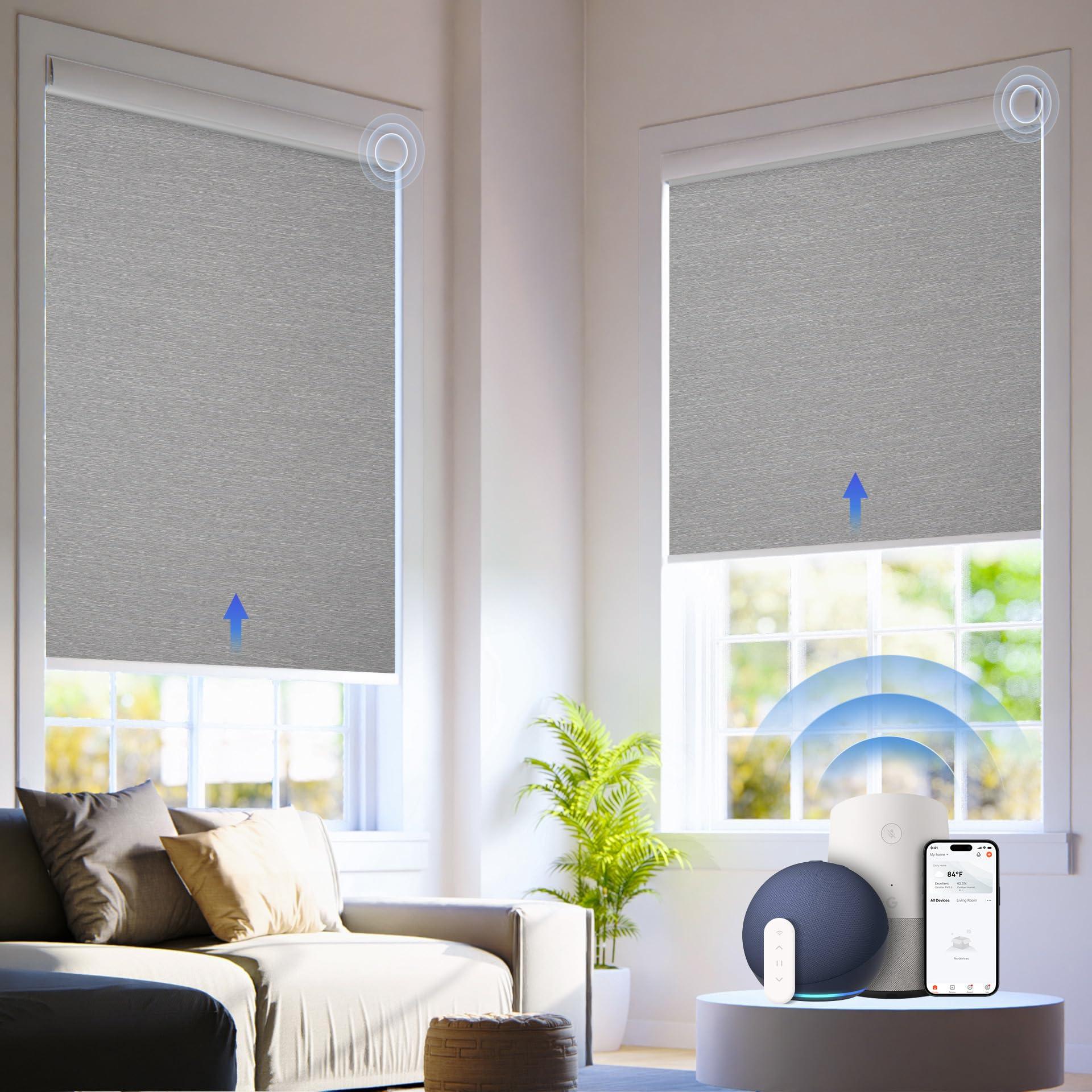Hapadif Motorized Blinds with Remote,Cordless Automatic Roller Shades for Windows,Blackout Smart Electric BlindsGrey,39" W x 72" H