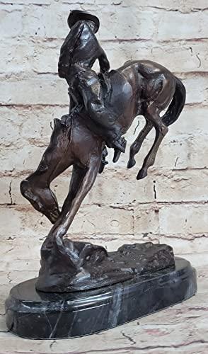EUROPEAN BRONZE Frederic Remington Cowboy on Horse Rodeo Old West Western Art Bronze Sculpture Artwork Deal Gift by Think Bronze