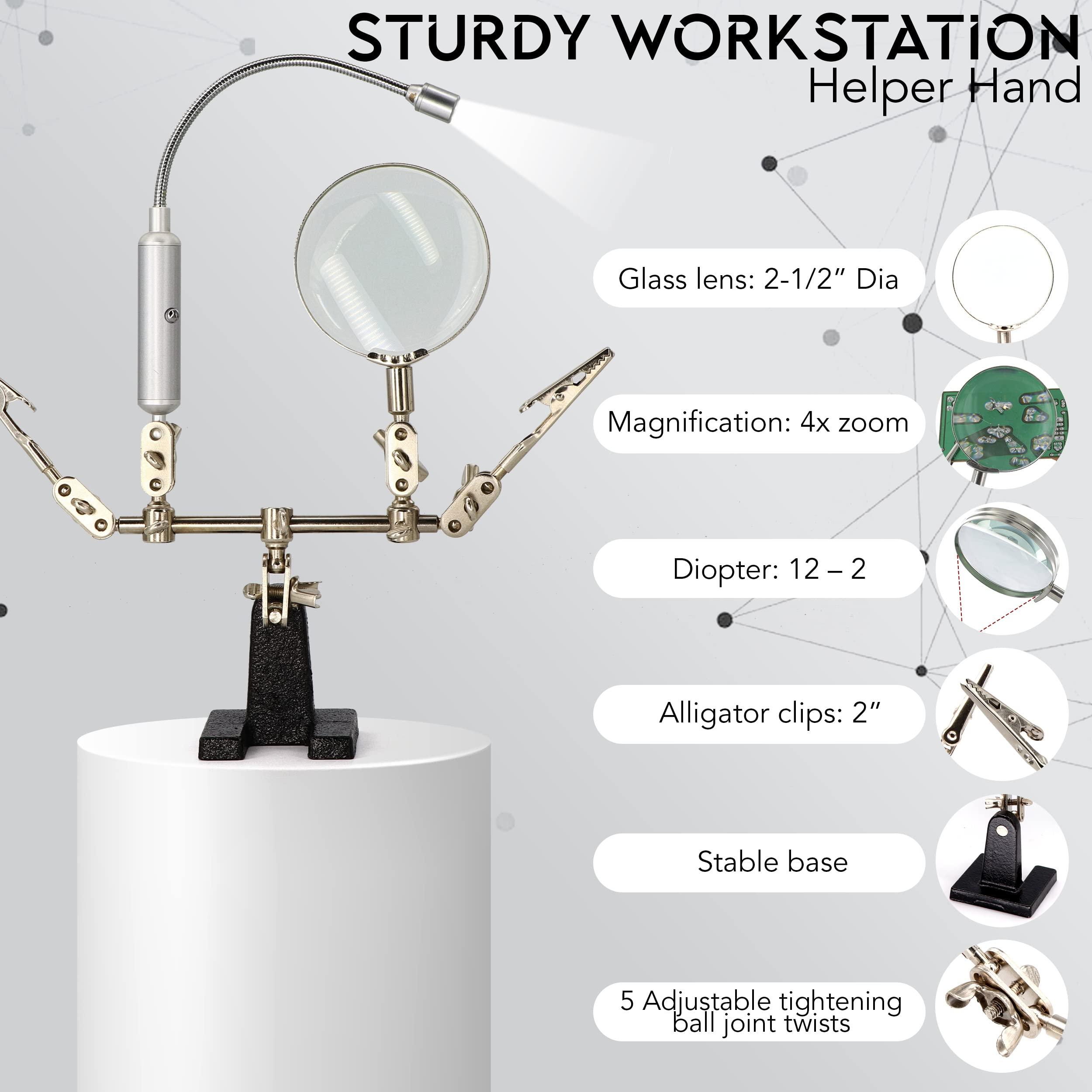 RamPro RamPro - Helping Hand Magnifier Glass Stand with Flexible Neck LED Flashlight & Alligator Clips - 3X Magnifying Lens, Perfect for Soldering, Crafting & Inspecting Micro Objects