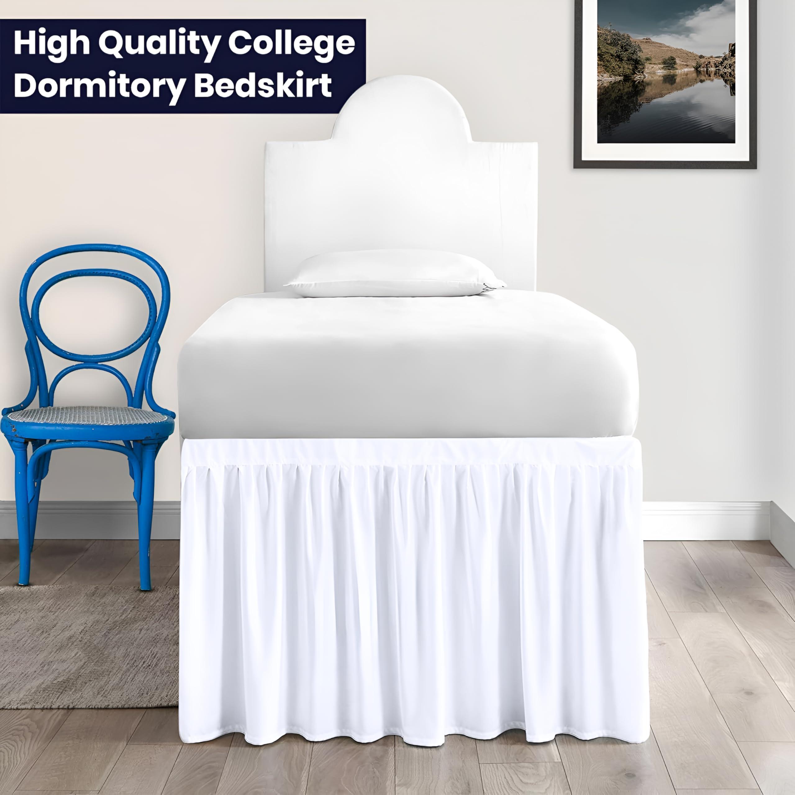 SGI bedding SGI bedding Dorm Bed Skirt Full XL 40 Inch Drop Length - White, Ruffled Pattern College Dorm Room Bed Skirts - Split Corner, Easy Care, Wrinkle Free 1800 Series Microfiber Bed Skirt