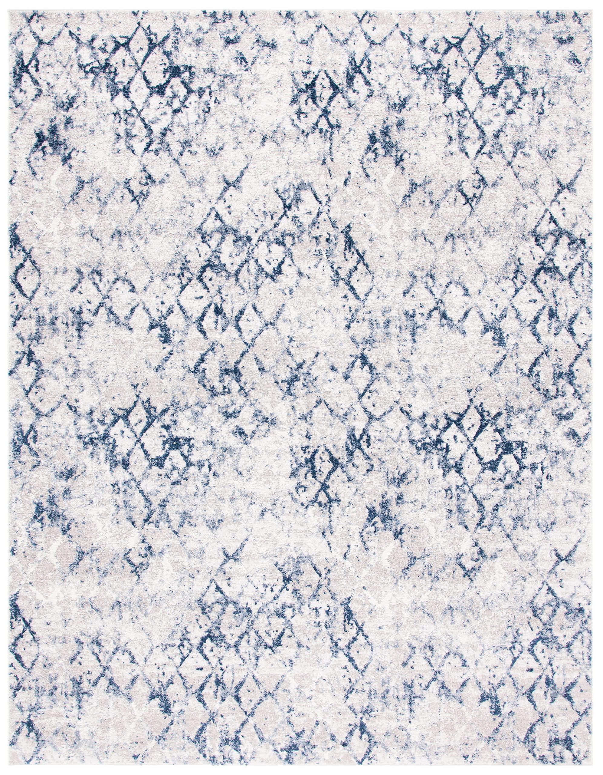Safavieh SAFAVIEH Amelia Collection Area Rug - 10' x 14', Grey & Navy, Modern Trellis Distressed Design, Non-Shedding & Easy Care, Ideal for High Traffic Areas in Living Room, Bedroom (ALA783H)