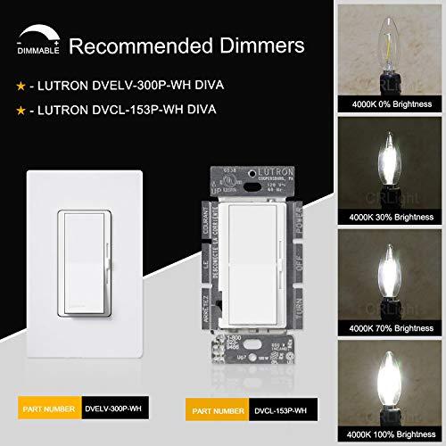 CRLight CRLight 2W 4000K LED Candelabra Bulb Daylight White 30W Equivalent 300LM, E12 Dimmable LED Chandelier Light Bulbs, Antique Style B10 Clear Glass Candle Torpedo Tip, 10 Pack