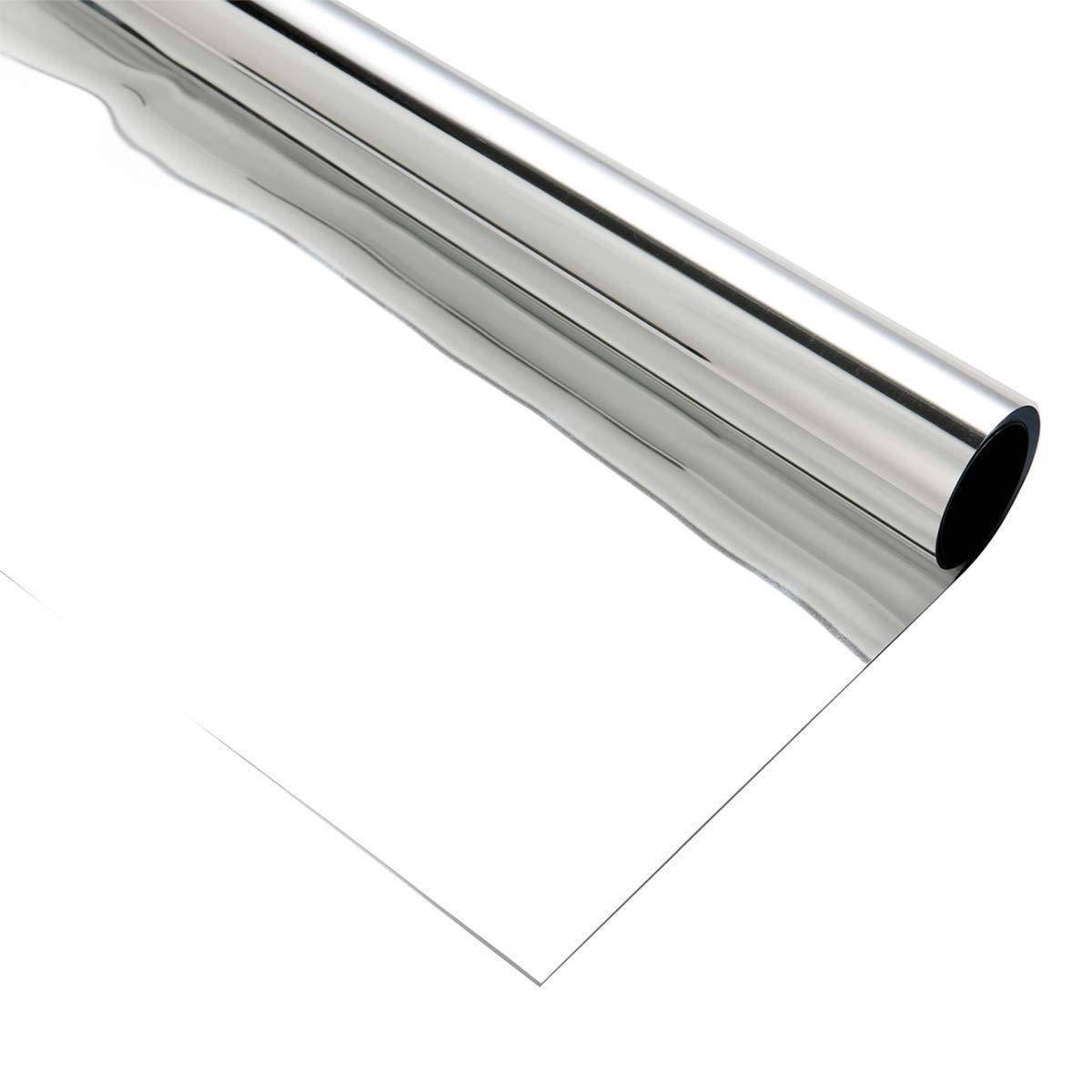 Kinsolar Reflective Window Film One Way Mirror Daytime Privacy Adhesive Glass Film Heat Control Anti UV for Home and Office, 60Inch x 16.5Feet, Silver