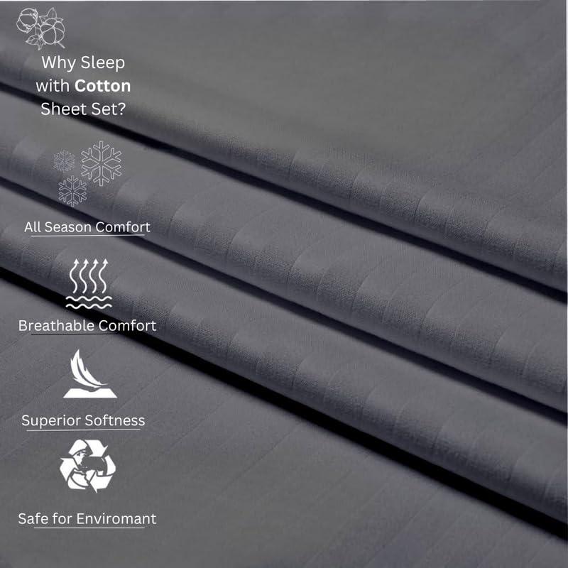 NON Sticky cotton Split King Bed Sheets 5 Pieces 400 Thread Count 100% Egyptian Cotton Sheets for Split King Adjustable Bed 18 Inch Deep Pocket Split King Sheets Sets for Adjustable Beds Dark Grey Stripe