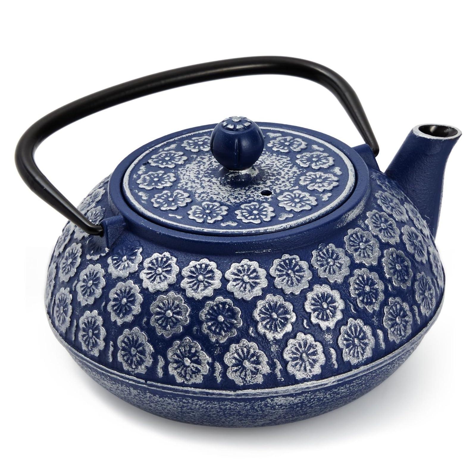 Juvale Juvale Japanese Cast Iron Teapot with Infuser for Loose Leaf and Tea Bags, Kettle Includes Handle and Removable Lid (Blue, 34oz)