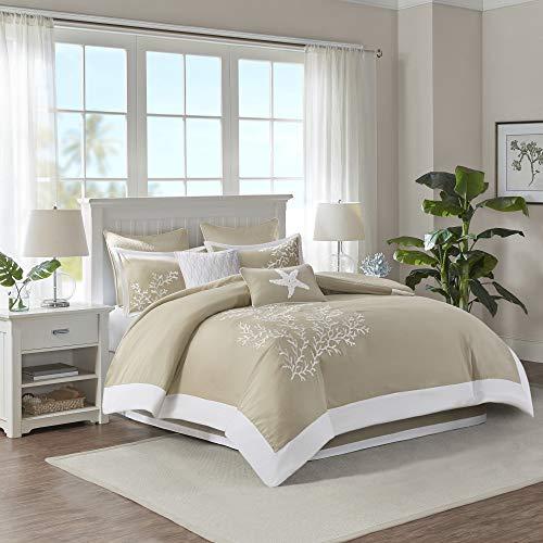 Harbor House Harbor House Cotton Comforter Set-Coastal Oceanic Sealife Design All Season Down Alternative Bedding with Matching Shams, Bedskirt, Full(80"x90"), Coastline, Coral Khaki, 6 Piece