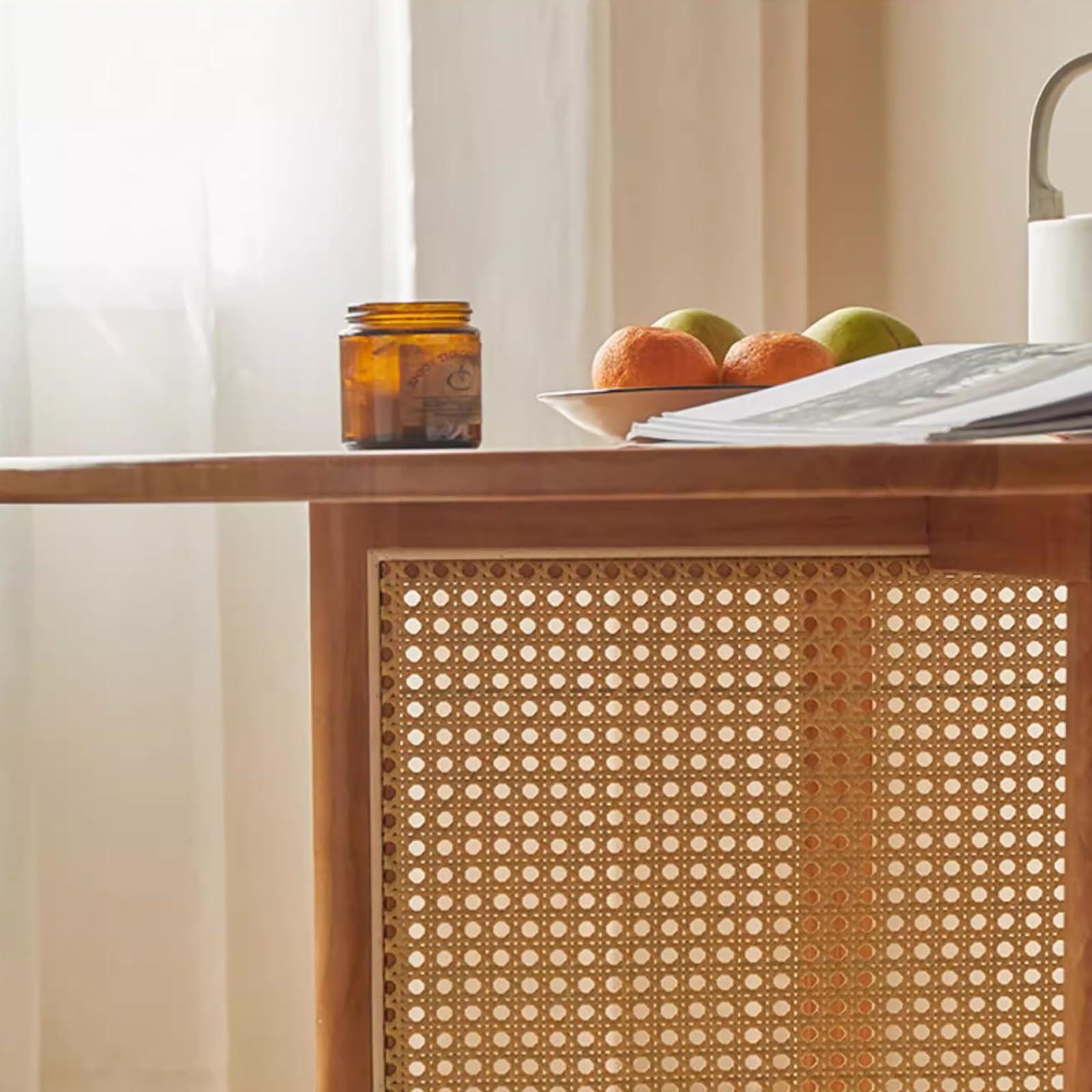 JIXDILO JIXDILO Mid-Century Modern Dining Table,Solid Wood Pedestal Dining Table,Wooden Kitchen Dining Room Tables,Rattan Base,Farmhouse Dining Table for 2,4,6,8(31.5inch, Round)