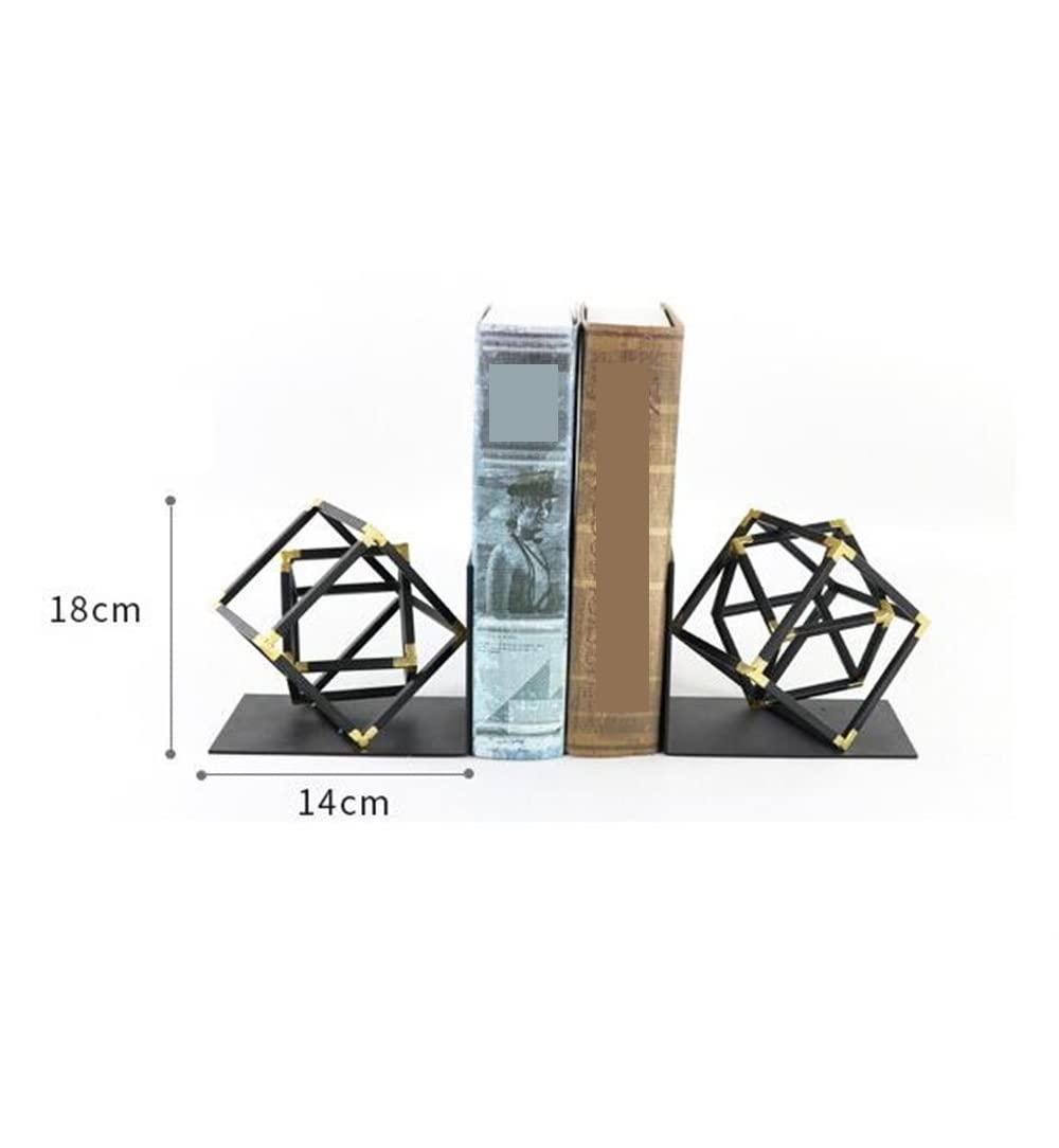 Generic Bookends for Shelves Bookends Decorative Metal Black Heavy Duty Bookend Geometric Design Book End Bookshelf Bookends Vintage (Black 18 * 14cm)