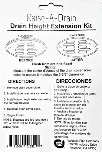 Raise-A-Drain Drain Height Extension Kit, 3-3/8\" Center-to-Center Screw Holes, 4\" Diameter