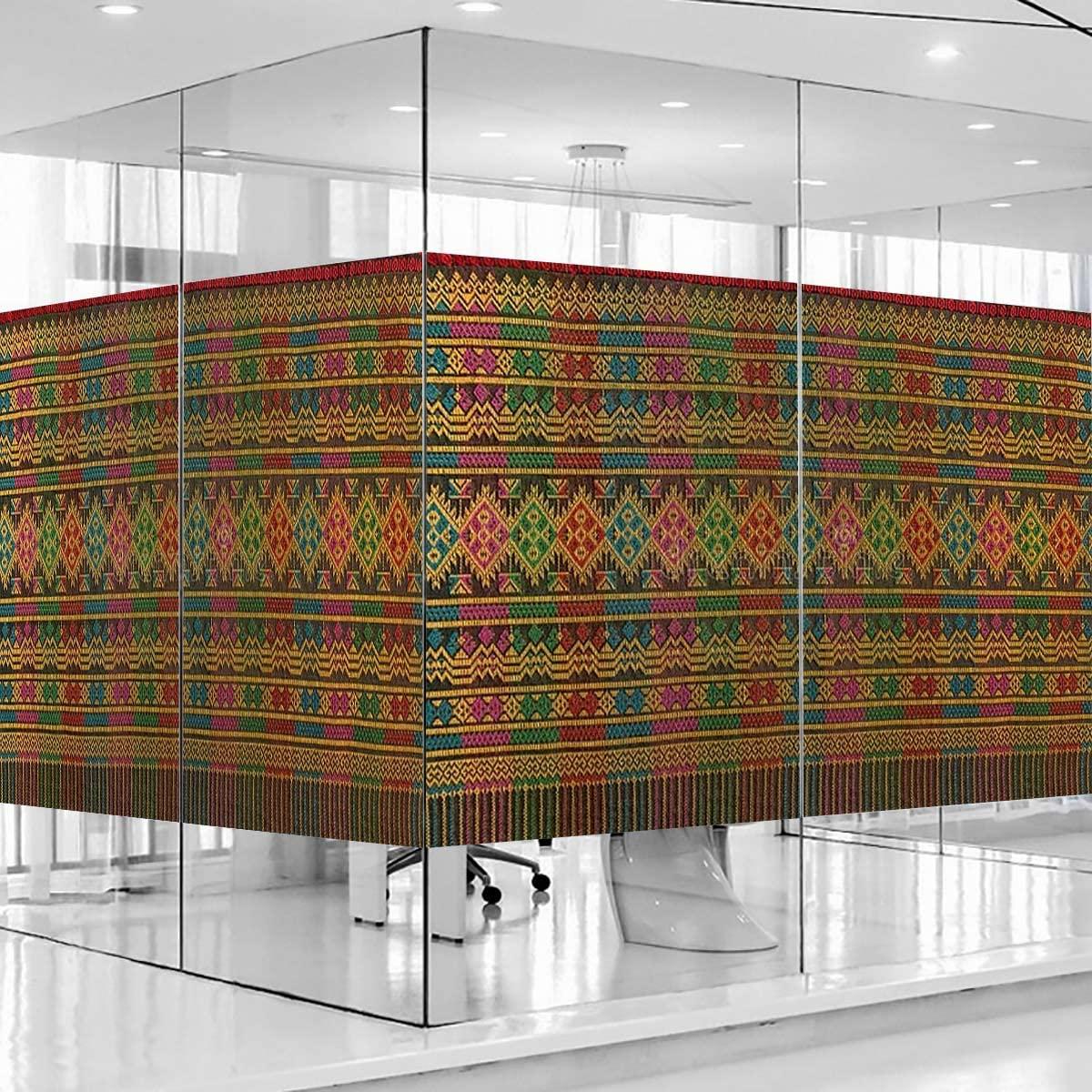 JinXiangRY Yellow Red Window Film, Vinyl Clings,Static Door Window Covering, Tinted Window Decals, Frosted Privacy, Self-Adhesive, Geometric Forms and Antique Retro Glass Films 27.6Wx47.2L-inch x2 Pcs